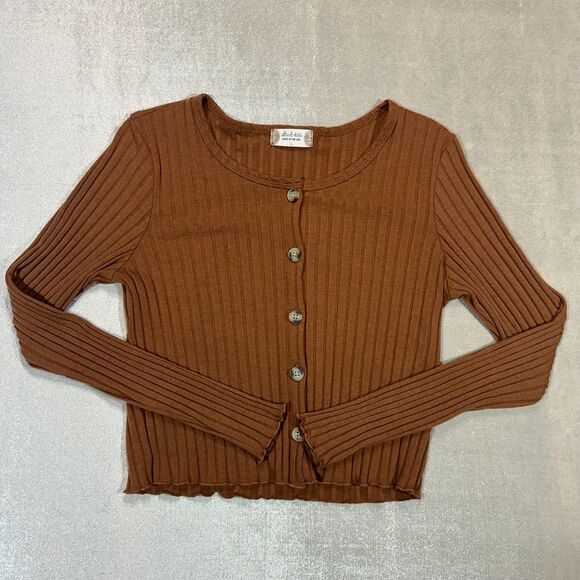 Altar'd State Sweaters - Altar’d State Ribbed Button Front Crop Womens Large Brown Long Sleeve